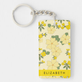 Gele bloemen, bloemenmotief, Jouw naam Sleutelhanger