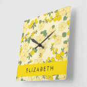 Gele bloemen, bloemenmotief, Jouw naam Vierkante Klok (Hoek)