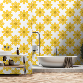 Gele bloemen bloemenretro behang