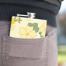 Gele bloemen, bloempatroon, patroon van bloemen heupfles