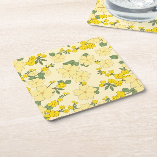 Gele bloemen, bloempatroon, patroon van bloemen kartonnen onderzetters (Schuin)