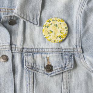 Gele bloemen, bloempatroon, patroon van bloemen ronde button 5,7 cm