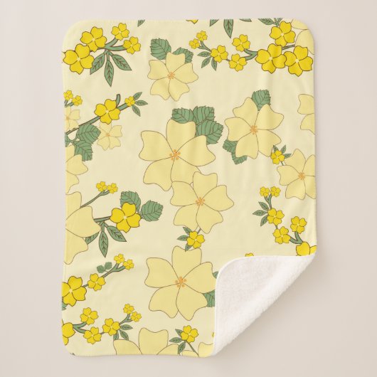 Gele bloemen, bloempatroon, patroon van bloemen sherpa deken (Voorkant)