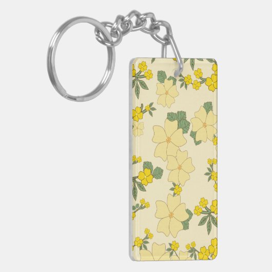 Gele bloemen, bloempatroon, patroon van bloemen sleutelhanger (Voorkant Links)