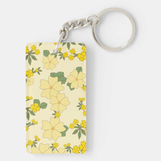Gele bloemen, bloempatroon, patroon van bloemen sleutelhanger (achterkant)