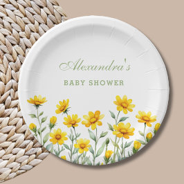 Gele Bloemen Boho Chic Wildflower Baby shower Papieren Bordje
