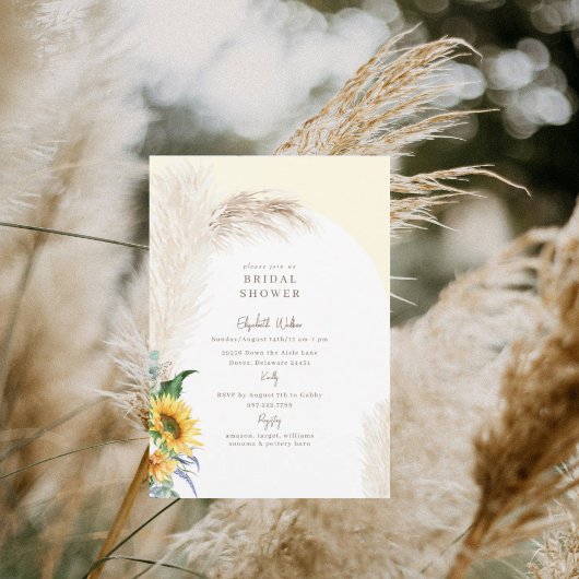 Gele Bloemen Boho Pampas Bruids Douche Uitnodiging