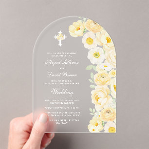 Gele Bloemen Boog Bruiloft Acryl Uitnodigingen