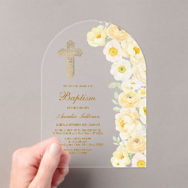 Gele Bloemen Boog Doop Acryl Uitnodigingen