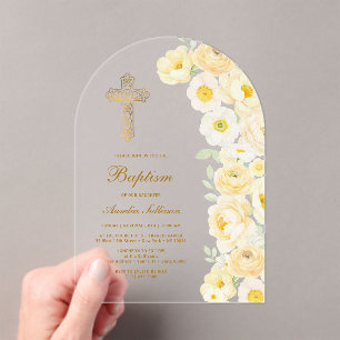 Gele Bloemen Boog Doop Acryl Uitnodigingen