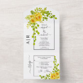Gele bloemen, boog en monogram herdersbruiloft all in one uitnodiging (Binnen)