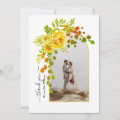Gele bloemen, boog met foto herfst bruiloft bedankkaart (Voorkant)