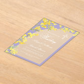 Gele Bloemen Boog op Lavendel Religieuze bruiloft Acryl Uitnodigingen (Laagn)