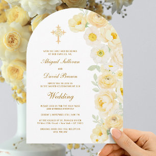 Gele Bloemen Boog Religieuze Huwelijkssluiting Kaart
