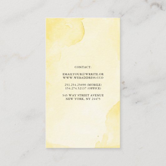 Gele Bloemen Botanisch groen Modern Elegant Visitekaartje (Achterkant)