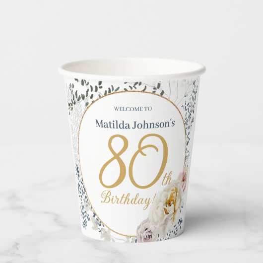 Gele Bloemen Botanische Foto 80ste Verjaardagsfees Papieren Bekers (Achterkant)