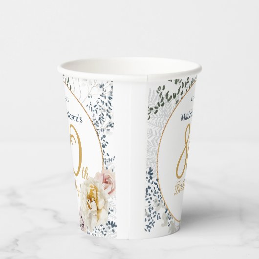 Gele Bloemen Botanische Foto 80ste Verjaardagsfees Papieren Bekers (Rechts)