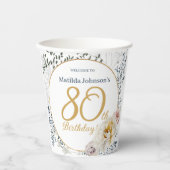 Gele Bloemen Botanische Foto 80ste Verjaardagsfees Papieren Bekers (Voorkant)