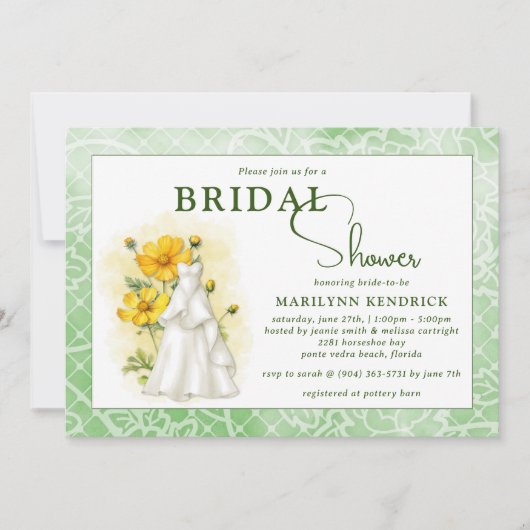 Gele Bloemen Bruids Douche Uitnodiging (Voorkant)