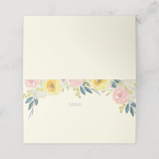 Gele Bloemen Bruiloft Gevouwen Plaats Kaart Plaatskaartje (Buitenkant ongevouwen)