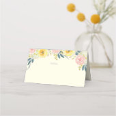 Gele Bloemen Bruiloft Gevouwen Plaats Kaart Plaatskaartje (Voorkant)
