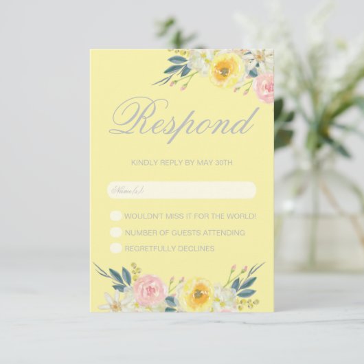 Gele Bloemen Bruiloft RSVP Kaart (Staand voorkant)