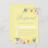 Gele Bloemen Bruiloft RSVP Kaart (Voorkant / Achterkant)