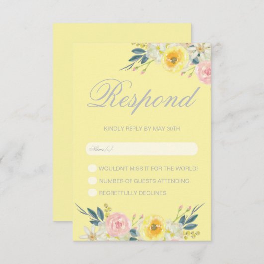 Gele Bloemen Bruiloft RSVP Kaart (Voorkant / Achterkant)