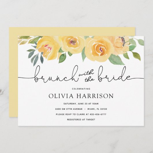 Gele Bloemen Brunch met de Bruiddouche Kaart (Voorkant / Achterkant)