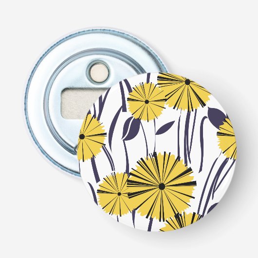 Gele bloemen button flesopener (Voorkant)