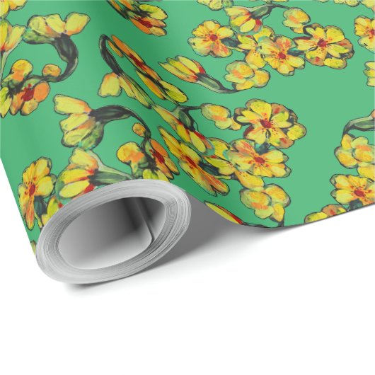 Gele bloemen cadeaupapier (Rol Hoek)