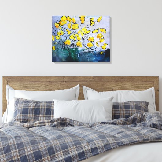 Gele bloemen canvas afdruk (Insitu (Slaapkamer))