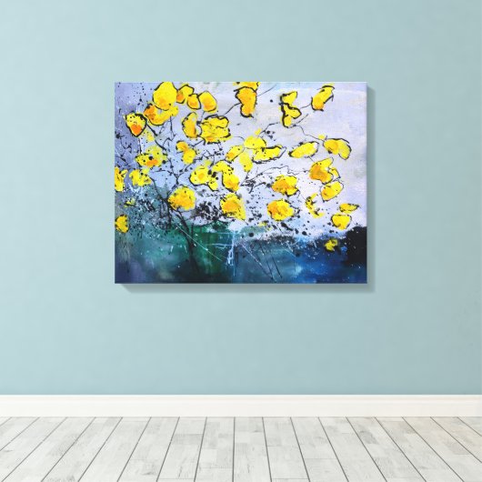 Gele bloemen canvas afdruk (Insitu (Houten vloer))