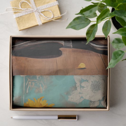  Gele Bloemen Cowboy Laarzen Decoupage Tissuepapier (Geschenk)