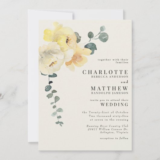 Gele Bloemen Crème Elegante Bruiloft Geen Ouders Kaart (Voorkant)