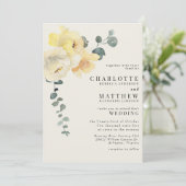 Gele Bloemen Crème Elegante Bruiloft Geen Ouders Kaart (Staand voorkant)