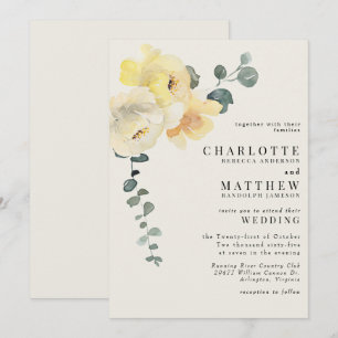 Gele Bloemen Crème Elegante Bruiloft Geen Ouders Kaart