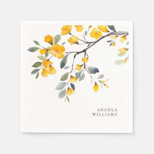 Gele Bloemen Custom Cocktail Servet (Voorkant)