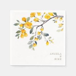 Gele Bloemen Custom Gouden Tekst Cocktail Servet