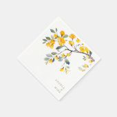 Gele Bloemen Custom Gouden Tekst Cocktail Servet (Hoek)