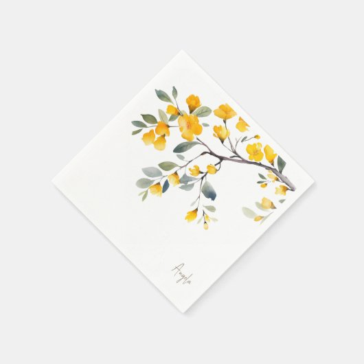 Gele Bloemen Custom Script Gouden Tekst Douche Servet (Hoek)