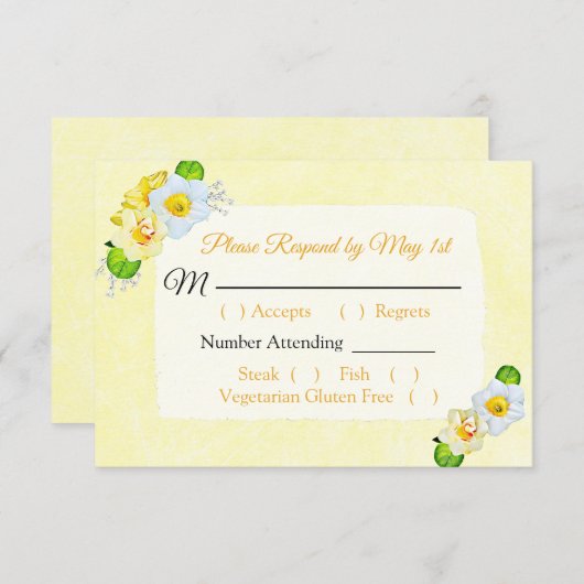 Gele Bloemen Daffodils Bruiloft RSVP kaart (Voorkant / Achterkant)