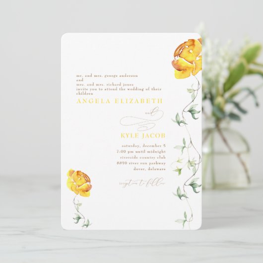 Gele Bloemen De Twee Van Ons Afgeronde Bruiloft Save The Date (Staand voorkant)