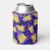 Gele bloemen: donkere achtergrond waterverf kunstw blikjeskoeler (Blikje Achterkant)