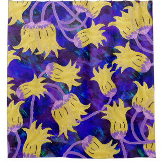 Gele bloemen: donkere achtergrond waterverf kunstw douchegordijn