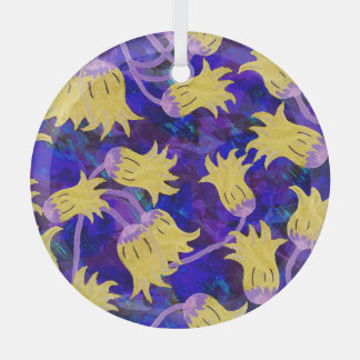 Gele bloemen: donkere achtergrond waterverf kunstw glas ornament