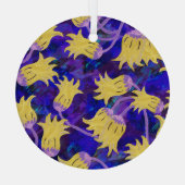 Gele bloemen: donkere achtergrond waterverf kunstw glas ornament (Achterkant)