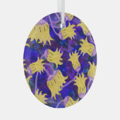 Gele bloemen: donkere achtergrond waterverf kunstw glas ornament (Voorkant Rechts)