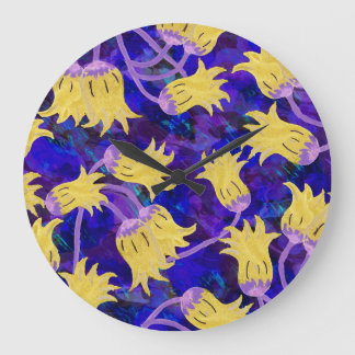 Gele bloemen: donkere achtergrond waterverf kunstw grote klok