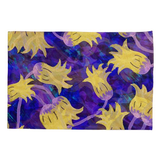 Gele bloemen: donkere achtergrond waterverf kunstw kussensloop (Achterkant)